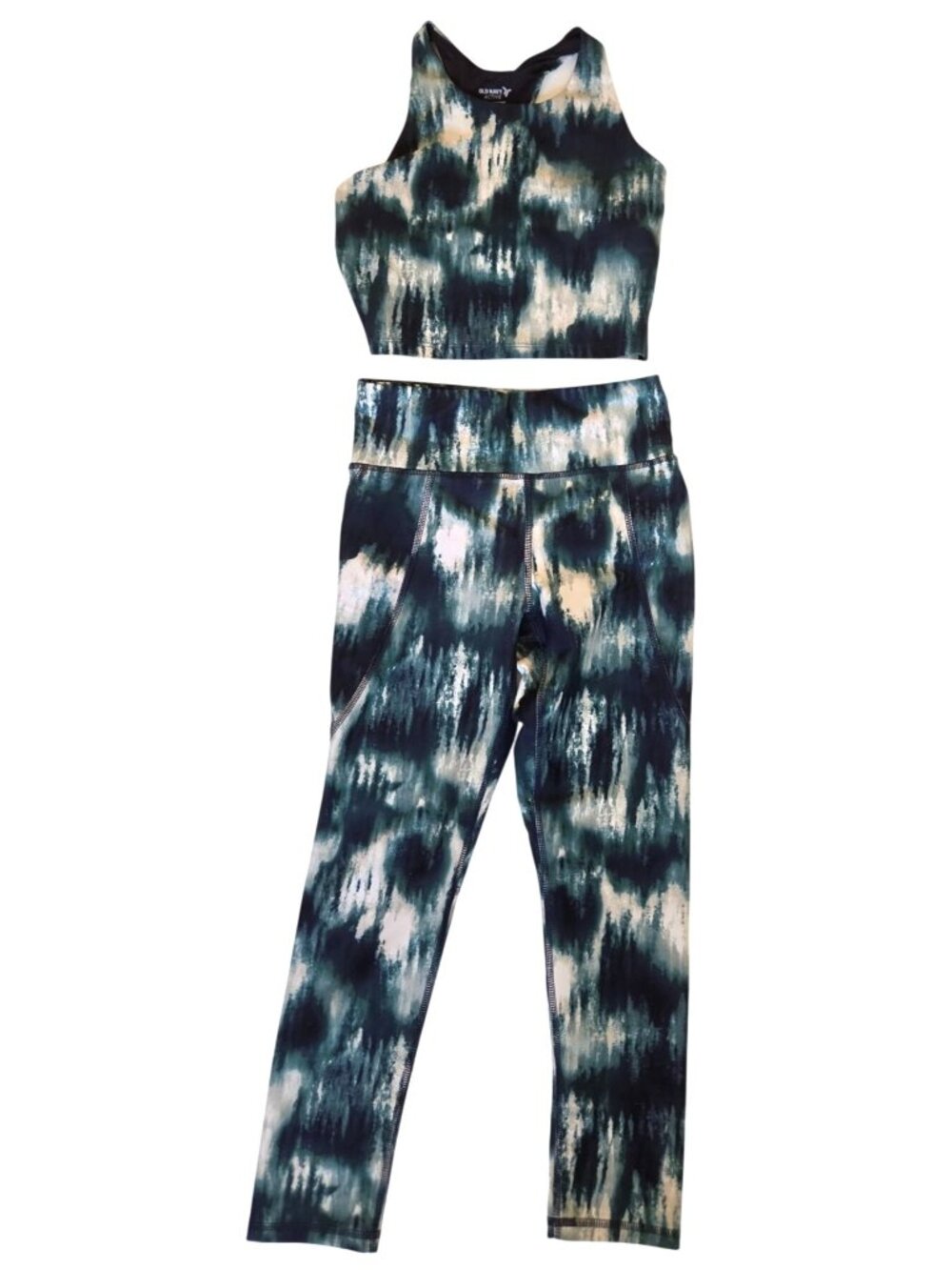 Old Navy Girls Active High-Rise Leggings Sports Bra Set Size M Green Tie-Dye